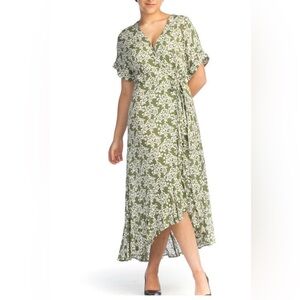 💥Papillon Wrap Green and White Ruffled Midi Dress S